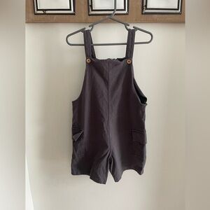 Mango Charcoal Overalls with Button Accents